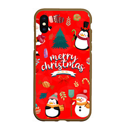 Чехол iPhone XS Max матовый Merry christmas art, цвет: 3D-коричневый