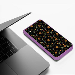 Чехол iPhone XS Max матовый Уютные растения на чёрном фоне, цвет: 3D-фиолетовый — фото 2