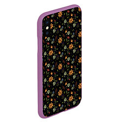 Чехол iPhone XS Max матовый Уютные растения на чёрном фоне, цвет: 3D-фиолетовый — фото 2