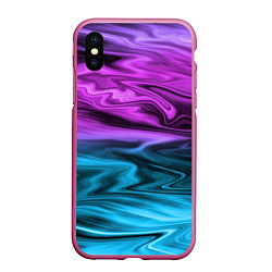 Чехол iPhone XS Max матовый Синий с фиолетовым размытый абстрактный узор, цвет: 3D-малиновый