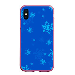 Чехол iPhone XS Max матовый Снежинки - синий, цвет: 3D-малиновый