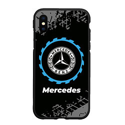 Чехол iPhone XS Max матовый Mercedes в стиле Top Gear со следами шин на фоне, цвет: 3D-черный
