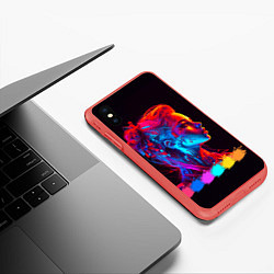 Чехол iPhone XS Max матовый Нейросеть - девушка киборг в неоновом свечении, цвет: 3D-красный — фото 2