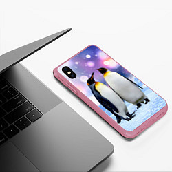 Чехол iPhone XS Max матовый Пингвины на снегу, цвет: 3D-малиновый — фото 2