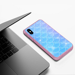 Чехол iPhone XS Max матовый Голубая чешуя русалки - паттерн, цвет: 3D-розовый — фото 2