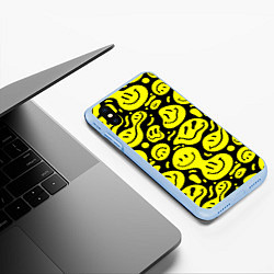 Чехол iPhone XS Max матовый Кислотный желтый смайлик, цвет: 3D-голубой — фото 2
