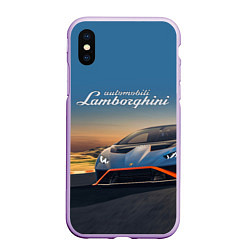 Чехол iPhone XS Max матовый Lamborghini Huracan STO - car racing, цвет: 3D-сиреневый