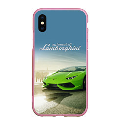 Чехол iPhone XS Max матовый Ламборджини на берегу океана, цвет: 3D-розовый