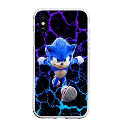 Чехол iPhone XS Max матовый Sonic неоновый мрамор, цвет: 3D-белый