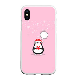 Чехол iPhone XS Max матовый New year pinguin, цвет: 3D-белый