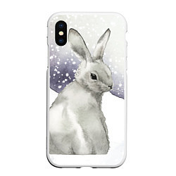 Чехол iPhone XS Max матовый Милый кролик на снегу, цвет: 3D-белый
