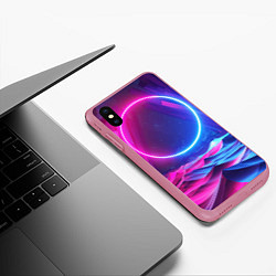 Чехол iPhone XS Max матовый Круг и разноцветные кристаллы - vaporwave, цвет: 3D-малиновый — фото 2