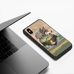 Чехол iPhone XS Max матовый Портрет волка в технике двойной экспозиции, цвет: 3D-черный — фото 2