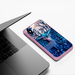 Чехол iPhone XS Max матовый Объемная иллюстрация из бумаги лес и олень на сине, цвет: 3D-розовый — фото 2