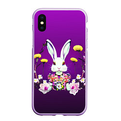 Чехол iPhone XS Max матовый Кролик с одуванчиками, цвет: 3D-сиреневый