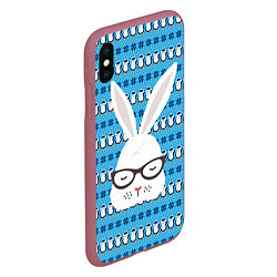Чехол iPhone XS Max матовый Мудрый кролик в очках, цвет: 3D-малиновый — фото 2