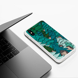 Чехол iPhone XS Max матовый Ежи в еловом лесу, цвет: 3D-белый — фото 2