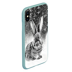 Чехол iPhone XS Max матовый Кролик на снегу, цвет: 3D-мятный — фото 2