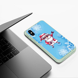 Чехол iPhone XS Max матовый Крутой Дед Мороз - снежинки, цвет: 3D-салатовый — фото 2
