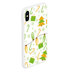 Чехол iPhone XS Max матовый Желто-зеленые гирлянды с елочками и подарками, цвет: 3D-белый — фото 2