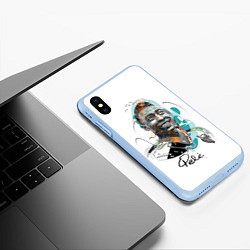 Чехол iPhone XS Max матовый Пеле бразильский футболист, цвет: 3D-голубой — фото 2