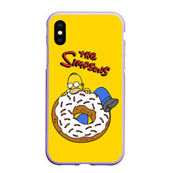 Чехол iPhone XS Max матовый Гомер Симпсон ест пончик, цвет: 3D-светло-сиреневый