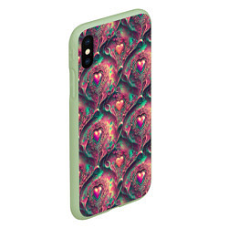 Чехол iPhone XS Max матовый Паттерн сердца и узоры, цвет: 3D-салатовый — фото 2