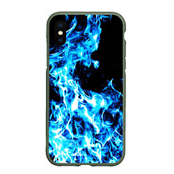 Чехол iPhone XS Max матовый Красивый неоновый синий огонь, цвет: 3D-темно-зеленый