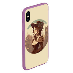Чехол iPhone XS Max матовый Steampunk english lady, цвет: 3D-фиолетовый — фото 2