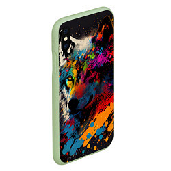 Чехол iPhone XS Max матовый Волк, яркие цвета, цвет: 3D-салатовый — фото 2