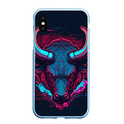 Чехол iPhone XS Max матовый Неоновый бык, цвет: 3D-голубой
