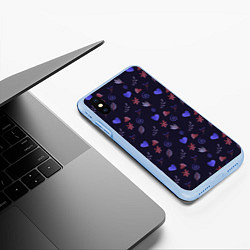 Чехол iPhone XS Max матовый Паттерн с сердечками и цветами, цвет: 3D-голубой — фото 2