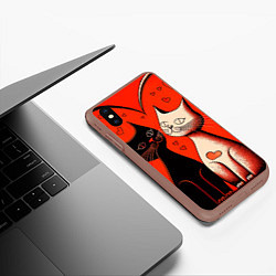 Чехол iPhone XS Max матовый Влюблённые кошки на красном фоне, цвет: 3D-коричневый — фото 2