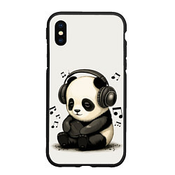 Чехол iPhone XS Max матовый Милая панда в наушниках, цвет: 3D-черный