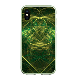 Чехол iPhone XS Max матовый Зелёно-жёлтый волнообразные линии во тьме, цвет: 3D-салатовый