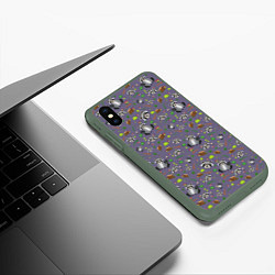 Чехол iPhone XS Max матовый Енотики паттерн, цвет: 3D-темно-зеленый — фото 2