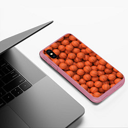 Чехол iPhone XS Max матовый Баскетбольные мячи, цвет: 3D-малиновый — фото 2