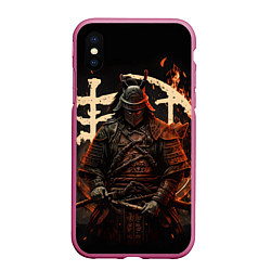 Чехол iPhone XS Max матовый Самурай и иероглифы, цвет: 3D-малиновый