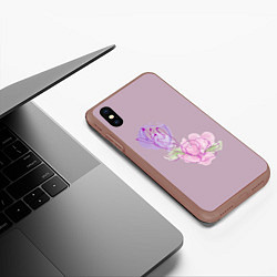 Чехол iPhone XS Max матовый Лайн арт рука и цветок, цвет: 3D-коричневый — фото 2