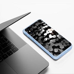 Чехол iPhone XS Max матовый Карбоновые соты абстрация, цвет: 3D-голубой — фото 2
