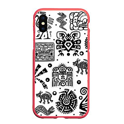 Чехол iPhone XS Max матовый Знаки племени Майя, цвет: 3D-красный
