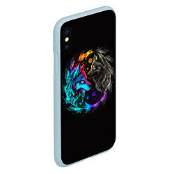 Чехол iPhone XS Max матовый Инь-янь волки неон, цвет: 3D-голубой — фото 2