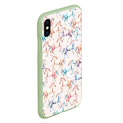 Чехол iPhone XS Max матовый Лошади акварельные - паттерн, цвет: 3D-салатовый — фото 2