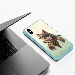Чехол iPhone XS Max матовый Волк в милитари форме, цвет: 3D-мятный — фото 2