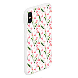Чехол iPhone XS Max матовый Тюльпаны и сердечки - паттерн, цвет: 3D-белый — фото 2