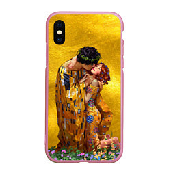 Чехол iPhone XS Max матовый Густав Климт Поцелуй, цвет: 3D-розовый