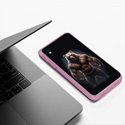 Чехол iPhone XS Max матовый Сильный медведь спортсмен, цвет: 3D-розовый — фото 2