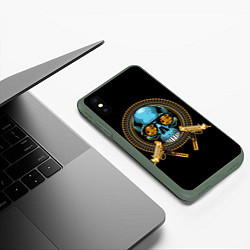 Чехол iPhone XS Max матовый Череп с двумя узи, цвет: 3D-темно-зеленый — фото 2