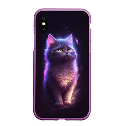 Чехол iPhone XS Max матовый Неоновый котик и луна, цвет: 3D-фиолетовый