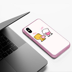 Чехол iPhone XS Max матовый Мишки с сердечками, цвет: 3D-розовый — фото 2